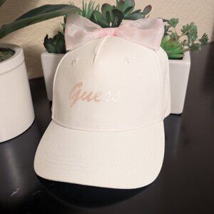 Guess White Baseball Cap Pink Bow Back Logo OS NWOT